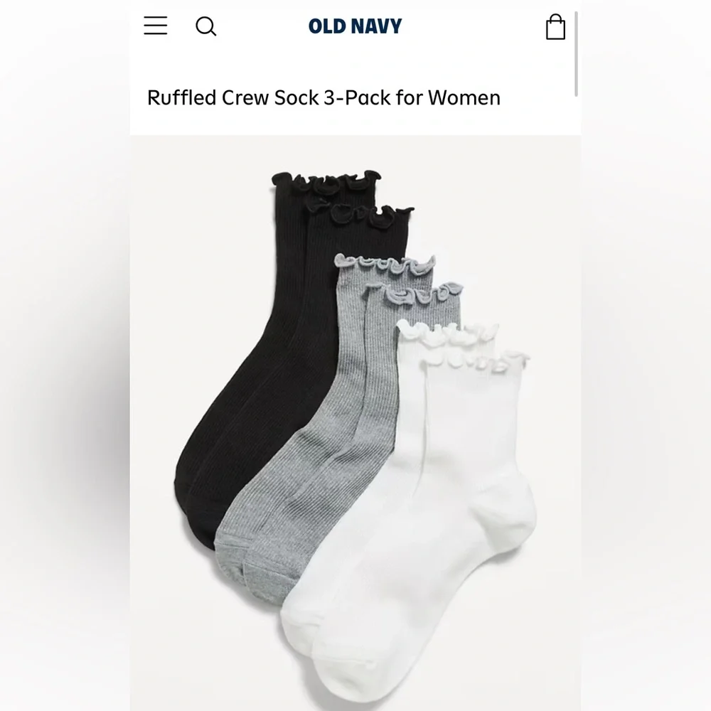 Women’s Old Navy Ruffled Crew Sock 3-Pack Socks - 3 pairs - One Size - Picture 1 of 3